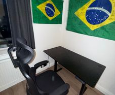 Electric height-adjustable desk and comfortable home office chair