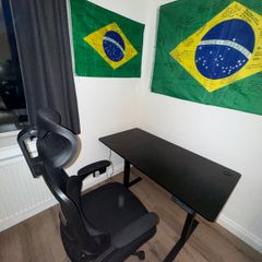 Electric height-adjustable desk and comfortable home office chair