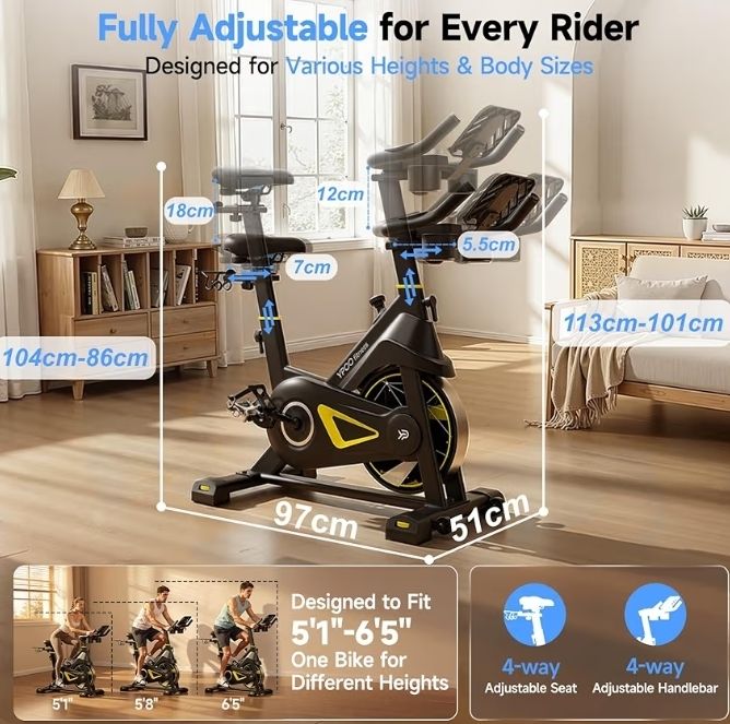 Adjustable Magnetic Resistance Stationary Bikes for Home Cardio with Exclusive App, Indoor Bike Capacity Comfortable Seat, Tablet Mount and Fitness Courses