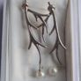 Vintage Sterling Silver 925 Antler Earrings Feature a Unique Branch-like Design Accented with Dangling White Pearls Image 9