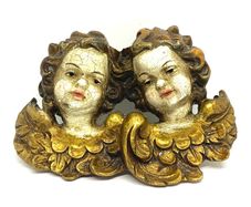Vintage Hand Carved Wooden Putto Heads