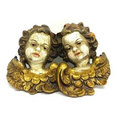 Vintage Hand Carved Wooden Putto Heads