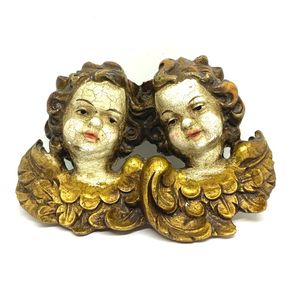 Vintage Hand Carved Wooden Putto Heads