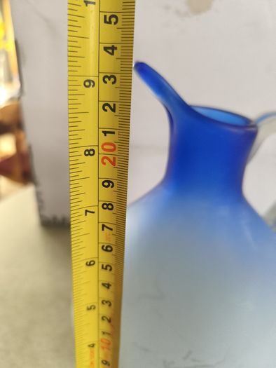 Vintage from the 1980s blue Frosted Art Glass Carafe / vase