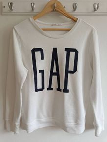 GAP Logo Crewneck Sweatshirt - White & Navy - Size S