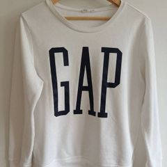 GAP Logo Crewneck Sweatshirt - White & Navy - Size S