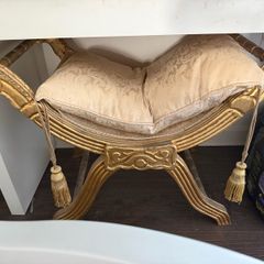 Louis XV Seat Gondola Stool Antique Shabby Removable cushion