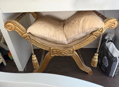Louis XV Seat Gondola Stool Antique Shabby Removable cushion
