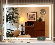 Vanity Mirror with Lights, 70 x 50cm LED Makeup Mirror, Lighted Make up Mirrors with Touch Screen Control, 3 Dimmable Modes Square White
