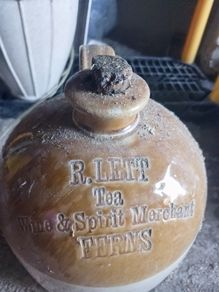 Antique R. Left Ferns Stoneware Wine & Spirit Merchant Flagon