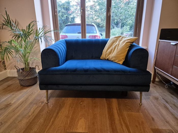 Navy velvet sofa and love arm chair