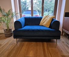 Navy velvet sofa and love arm chair