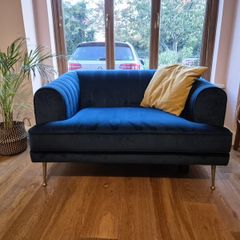 Navy velvet sofa and love arm chair