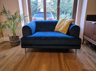 Navy velvet sofa and love arm chair