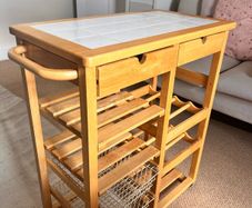 Solid wood kitchen trolley with Tiled top.