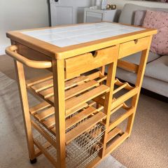 Solid wood kitchen trolley with Tiled top.