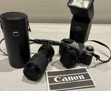 1984 Canon AE-1 Program Film Camera + Sigma zoom lens +Vivitar flash
