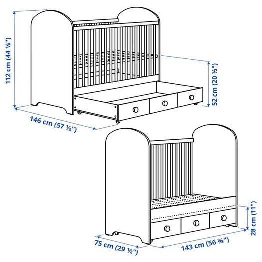Ikea Gonatt bed/ cot with mattress and IKEA sheets