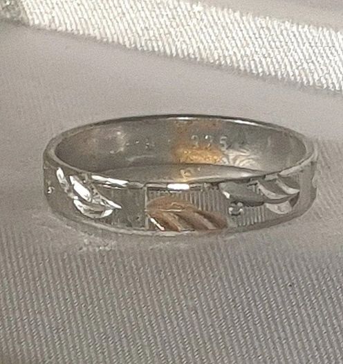 Vintage Silver Wedding Band with 18k Accents