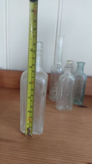 Fabulous Collection of Four Assorted Antique and Vintage Apothecary and Household Bottles in Clear Glass, Price for All Four, Not Splitting