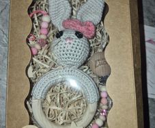 handmade baby rattler and soother clip