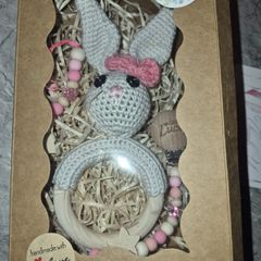 handmade baby rattler and soother clip