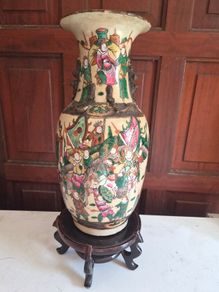 Large Antique Chinese Famille Rose Vase 44cm Hand Painted Oriental Floor Vase