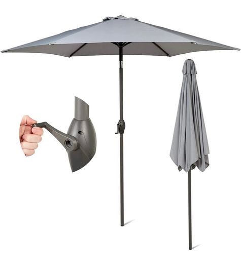2.7M Grey Parasol Garden Umbrella Sun Shading | Water Repellent Polyester (UV 30)| Easy to Open and Close Crank Mechanism (FREE POSTAGE)