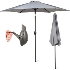 2.7M Grey Parasol Garden Umbrella Sun Shading | Water Repellent Polyester (UV 30)| Easy to Open and Close Crank Mechanism (FREE POSTAGE)