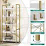 Bookcase 5 Tiers, Floor Standing Book Shelf, Wooden Shelf and Stable Steel Frame Shelving Units with 4 Hooks Industrial Storage Shelf for Living Room, Home Office, Gold Bookshelf Image 4