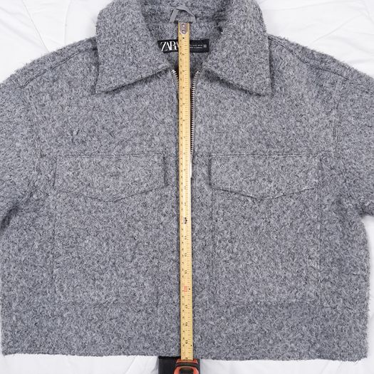 Zara Grey Textured Cropped Zip Up Jacket Size S