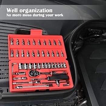 NEW SALE | 46 Pieces 1/4 inch Drive Socket Ratchet Wrench Tool Set, with Bit Socket Set Metric and Extension Bar for DIY, Auto Repairing and Household, with Storage Case