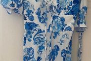 white and blue floral dress