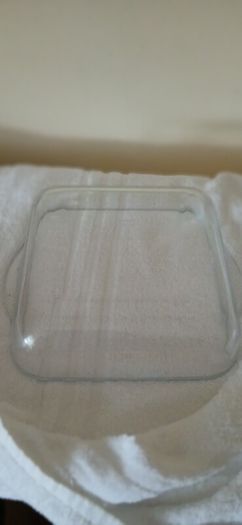 8.5 inch square. 22 cm. Pasabahce borcam caserole/pasta dish.  Vintage.