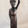 African Wooden Figures Pair Warrior Spear Water Carrier Hand Carved Image 2
