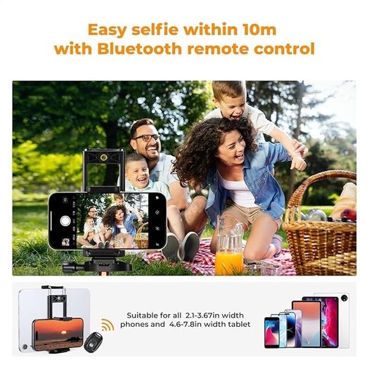 K&F CONCEPT Portable Lightweight Tripod Remote Bluetooth 190 cm S255A3+BH-36 Selfie Stick Stand Spherical Head DSLR Camera Optics Binoculars Clip Holder Mobile Phone Tablet Astronomy Telescope Projector