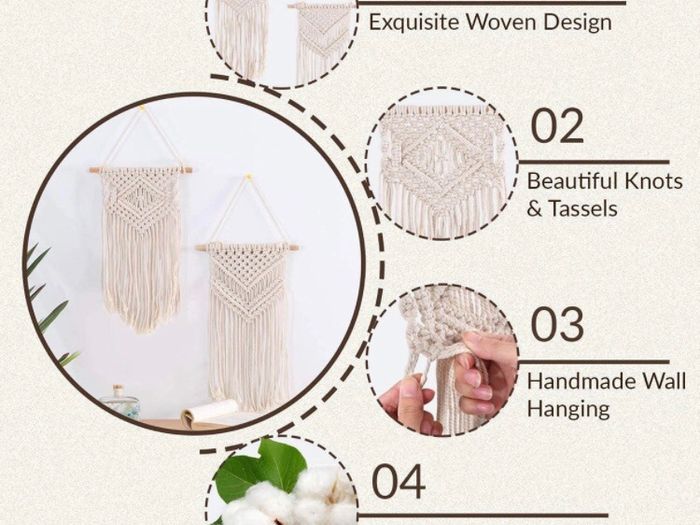 2pcs Macrame Wall Hanging Handmade Woven Tapestry, Boho Wall Decor Art Home Decoration (25cm W x 42cm L)
