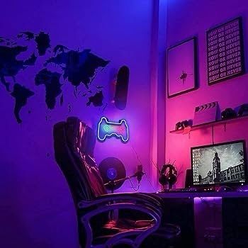 NEW SALE | Dimmable Game Neon Sign, Glass Gaming Neon Light Sign Powered by USB with Switch, Blue Led Light Sign for Bedroom Wall Decor Game Room Party Decoration