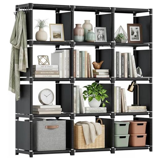12 Cube Storage Unit Book shelf,DIY Bookcase, Multi-Use Open Storage Shelves for Bedroom, Living Room,Office,Closet, Black Cubicle Rack