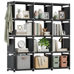 12 Cube Storage Unit Book shelf,DIY Bookcase, Multi-Use Open Storage Shelves for Bedroom, Living Room,Office,Closet, Black Cubicle Rack