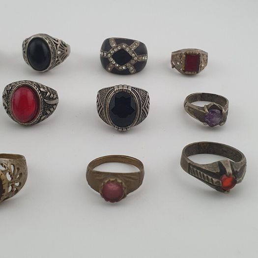 Old World Antique Mixed Brass Artisan Lot of 15 Rings