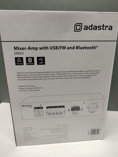 Adastra DM25 Mixer Amplifier USB FM Bluetooth