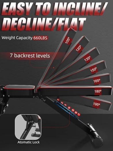 300KG Stable Strength Training Bench, Fast Folding Bench Utility Incline/Decline Gym Bench for Home Full Body Workout