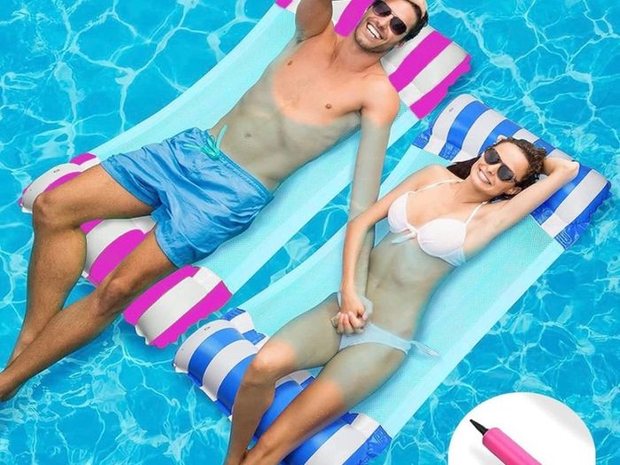 2 Pack Inflatable Pool Floats Hammock, 4-in-1 Multi-Purpose Inflatable Hammock with a Manual Air Pump, Pool Chairs to Beach, Swimming Pool, Water Lounge Party Toys (FREE POSTAGE)