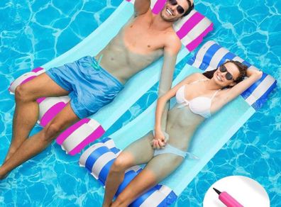 2 Pack Inflatable Pool Floats Hammock, 4-in-1 Multi-Purpose Inflatable Hammock with a Manual Air Pump, Pool Chairs to Beach, Swimming Pool, Water Lounge Party Toys (FREE POSTAGE)
