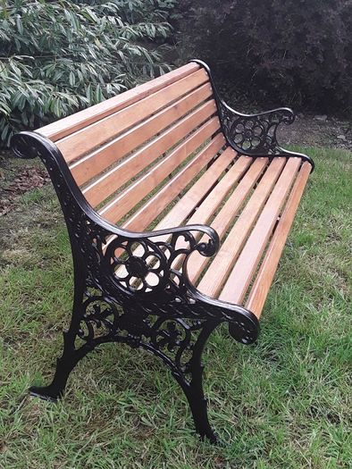 Cast iron and oak garden bench