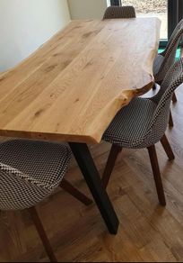 Solid Oak Live Edge Dining Table & Matching Bench