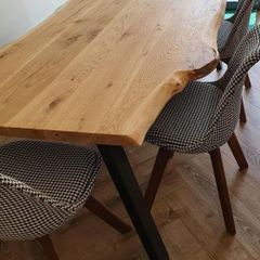 Solid Oak Live Edge Dining Table & Matching Bench