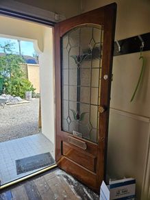 Original Solid Timber Front Door with Decorative Leaded Glass