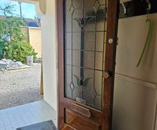 Original Solid Timber Front Door with Decorative Leaded Glass